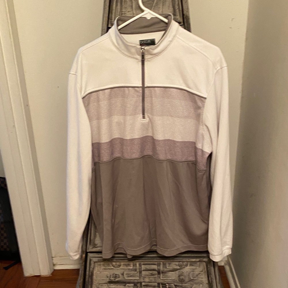Bolle Men's White and Gray Zip-Up Sweater
